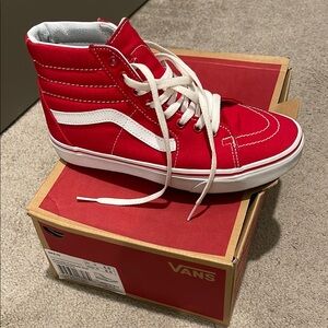 Vans Red and White High-Top Sneakers